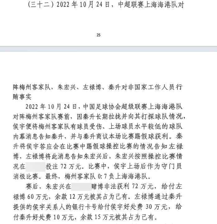 網(wǎng)傳判決書(shū)：梅州0-7海港，梅州守門(mén)員侯宇收30萬(wàn)好處費(fèi)消極比賽